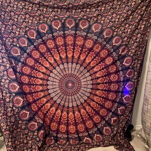 Bohemian Mandala Tapestry in Orangeand Blue